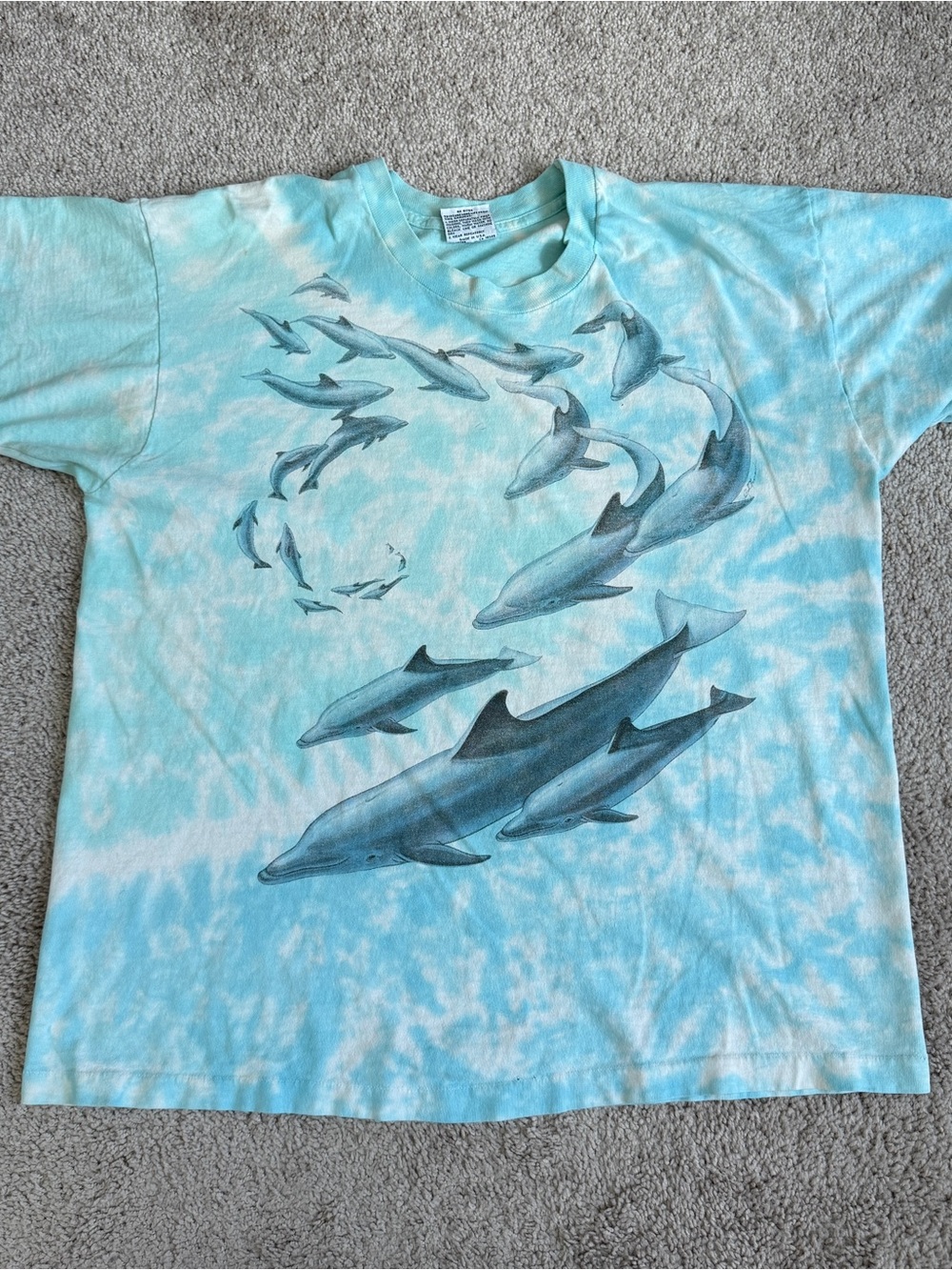 Vintage Liquid Blue Dolphins Tie Dye T Shirt Ocean Marine AOP USA XL 24x27.5